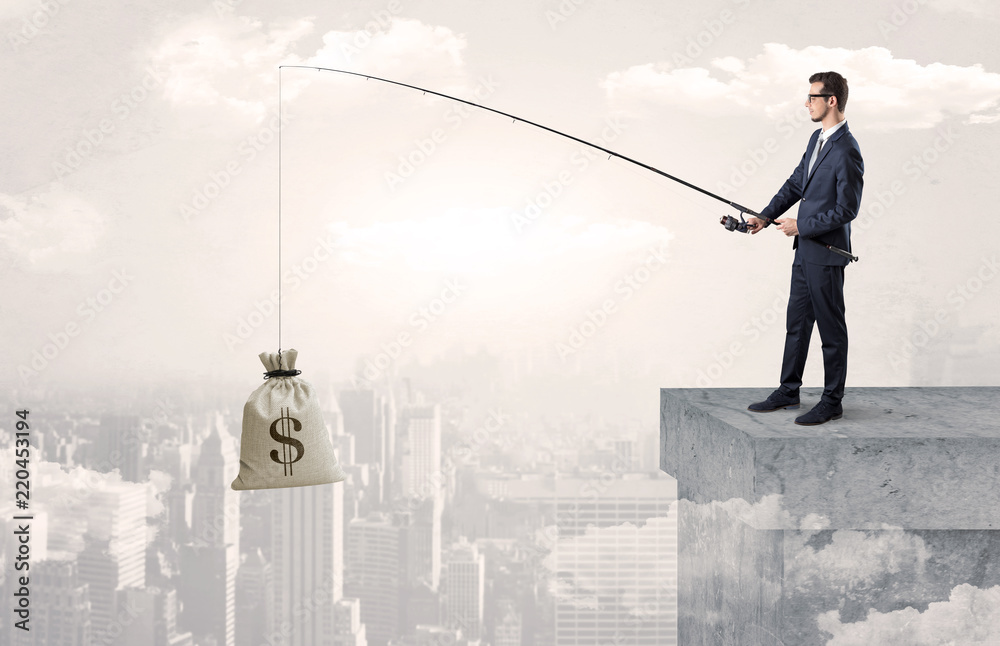 Businessman fishing sack of currency from the cityscape concept
Businessman fishing sack of currency from the cityscape concept