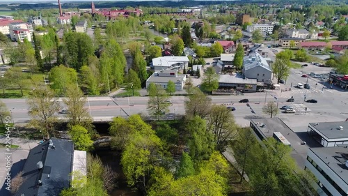 Forssa Finland 05.24.2018 flying over the city and seeing traffic on the bridge photo