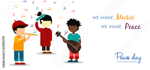 World Peace Day card of children making music