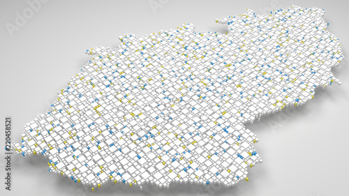 3D Map of Czech Republic - Europe | 3d Rendering, mosaic of little bricks - White and flag colors. A number of 4451 little boxes are accurately inserted into the mosaic
