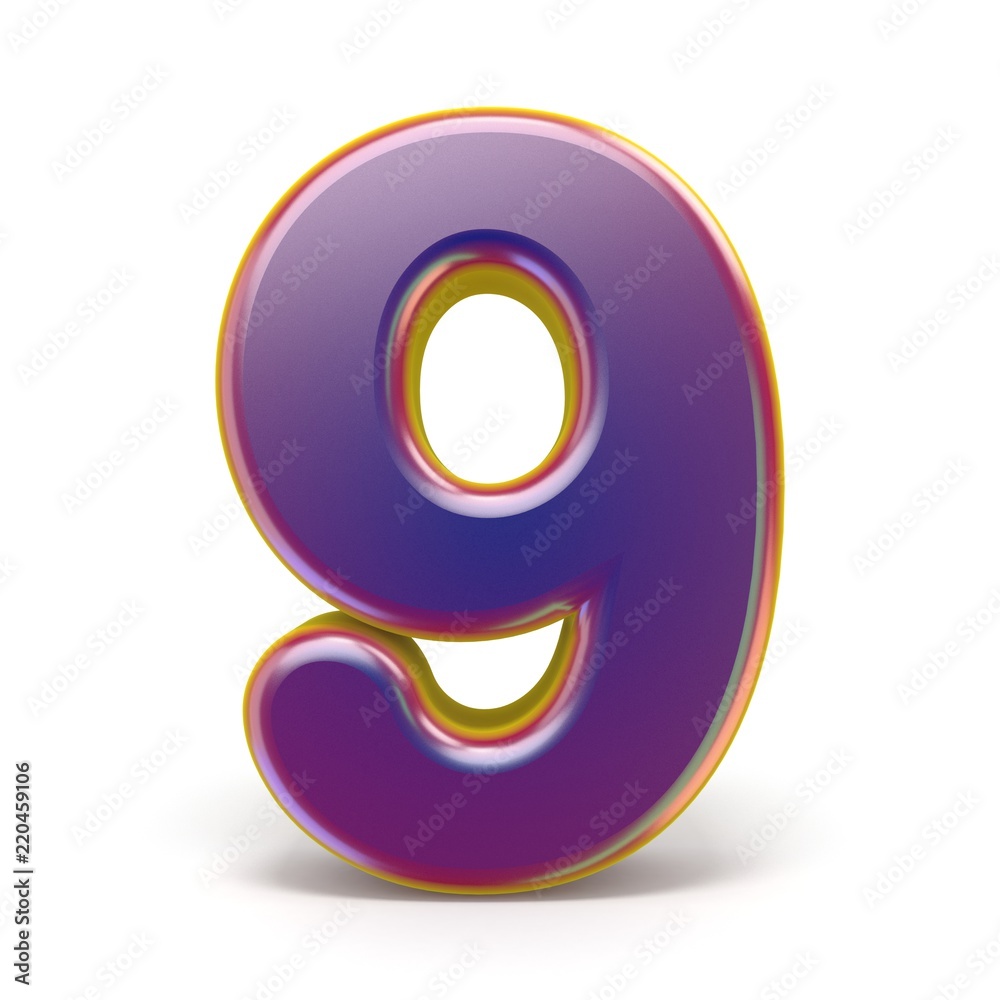 Number NINE 9 purple font yellow outlined 3D Number NINE 9 purple font yellow outlined 3D