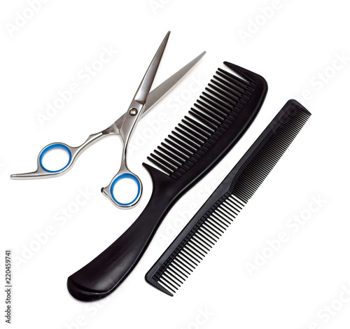 Hairdresser tools, scissors.