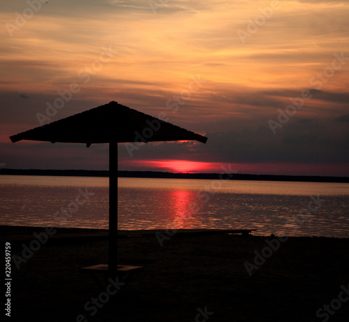 Beautiful summer sunset in the lake Svityaz. Sunset Background