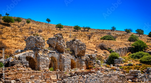 Antique objects and structures in Ephesus close-up, Selcuk, Turkey