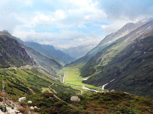 Systen pass in Switzerland. Most beautiful road in Europe. photo