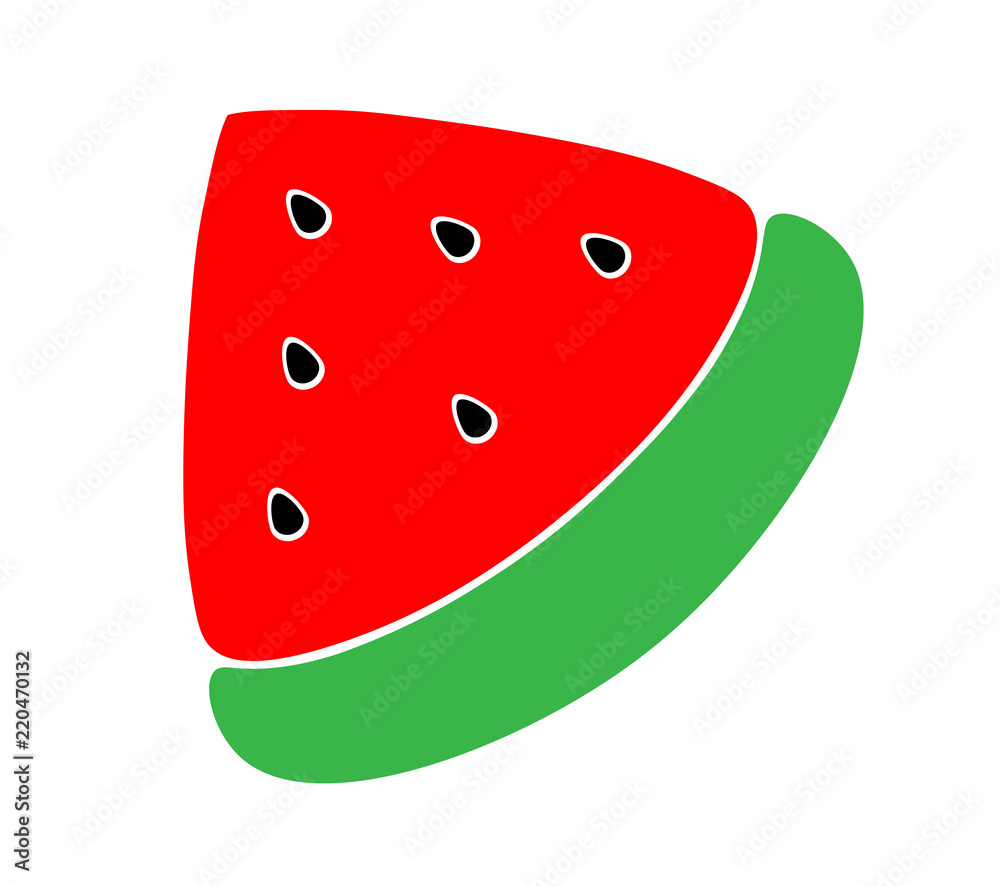 vector red watermelon slice. A simple illustration for children. cute piece of fruit for logo and design