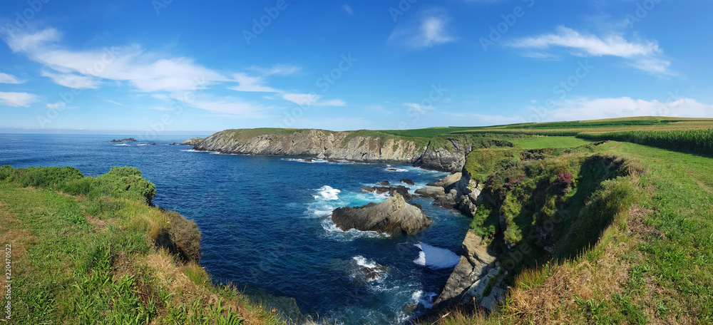 Panoramic view of the Cantabrian coast near Barayo beach in Puerto de Vega - Asturias, Spain