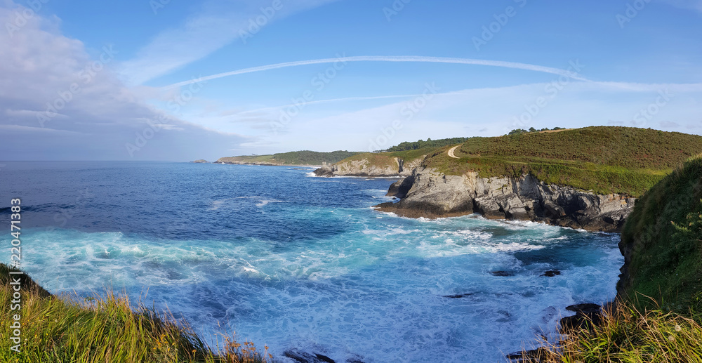 View of the Cantabrian coast near Frejulfe beach in Puerto de Vega - Asturias, Spain