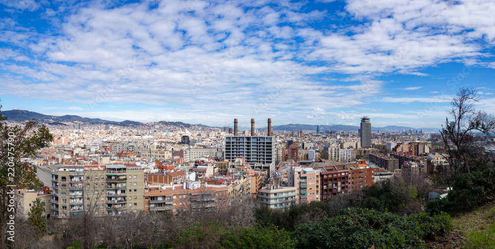 Panoramic view of Barcelona from Montjuic on sunny summer day, Barcelona, Spain Panoramic view of Barcelona from Montjuic on sunny summer day, Barcelona, Spain