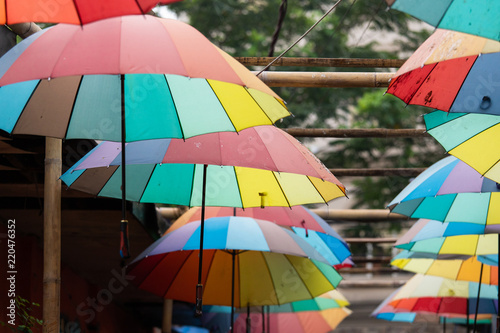 Colorful umbrella in the street.