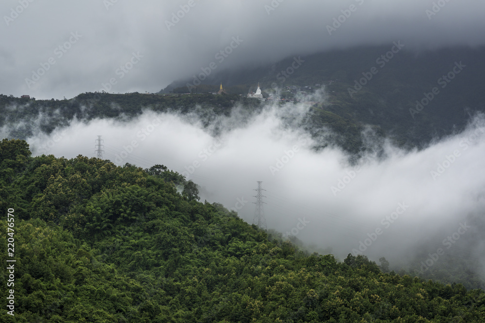 Morning foggy landscape view.