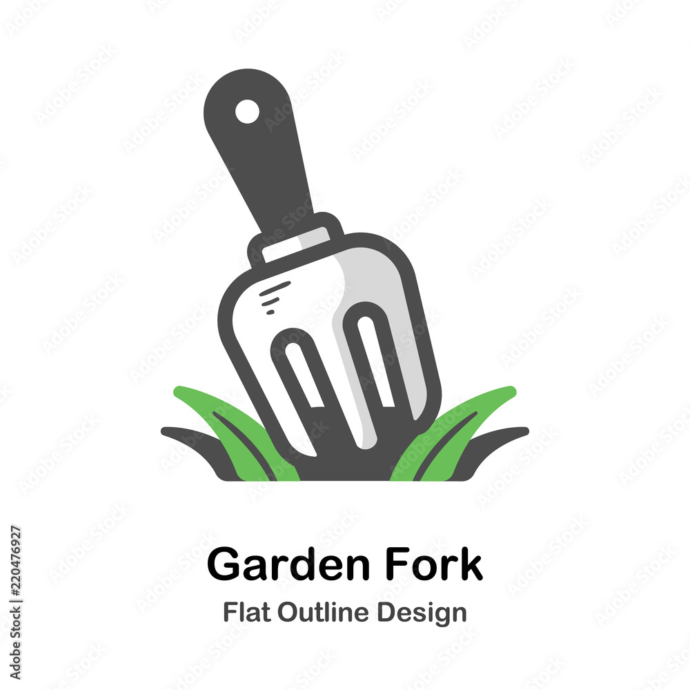 Garden fork Outline Flat illustration Garden fork Outline Flat illustration