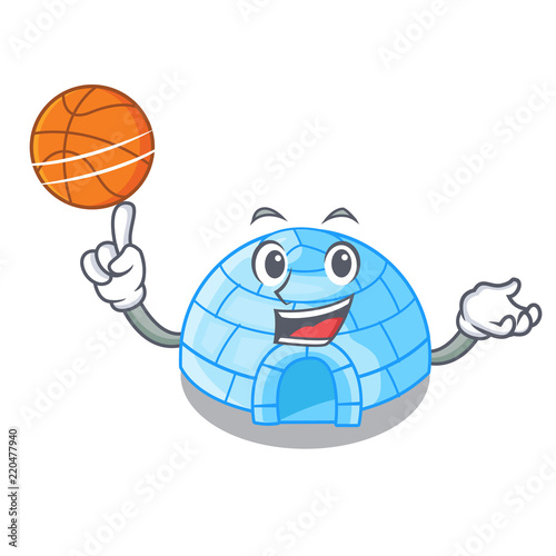 With basketball character cartoon ice house in snowfield
