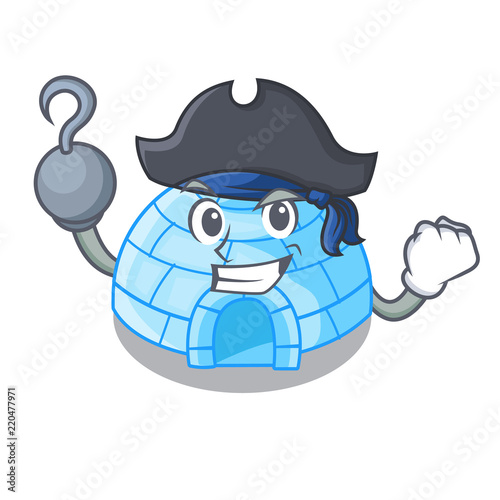 Pirate character cartoon ice house in snowfield