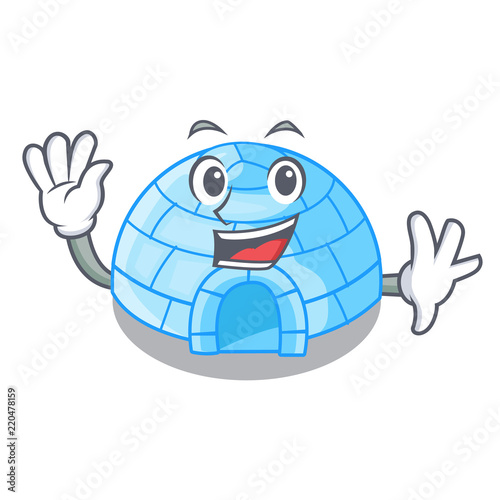 Waving cartoon dome igloo ice house snow