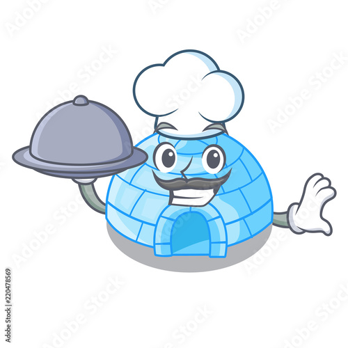 Chef with food igloo ice house isolated on mascot