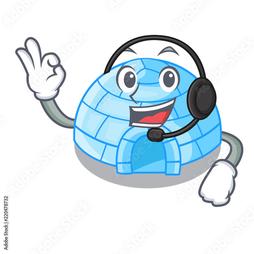 With headphone cartoon ice house igloo on snowing day