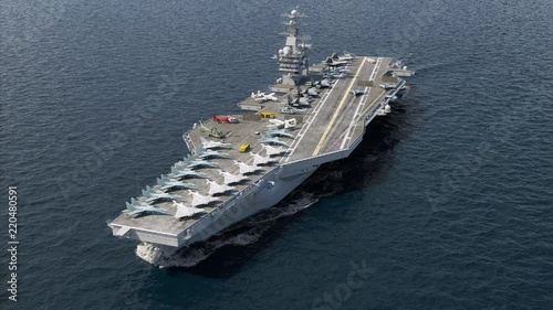 Aircraft carrier crossing the ocean