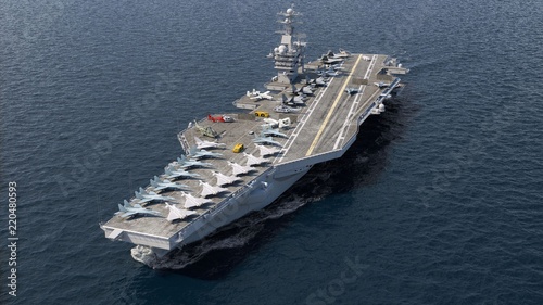 Aircraft carrier crossing the ocean 3D rendering