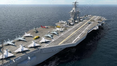 Aircraft carrier crossing the ocean