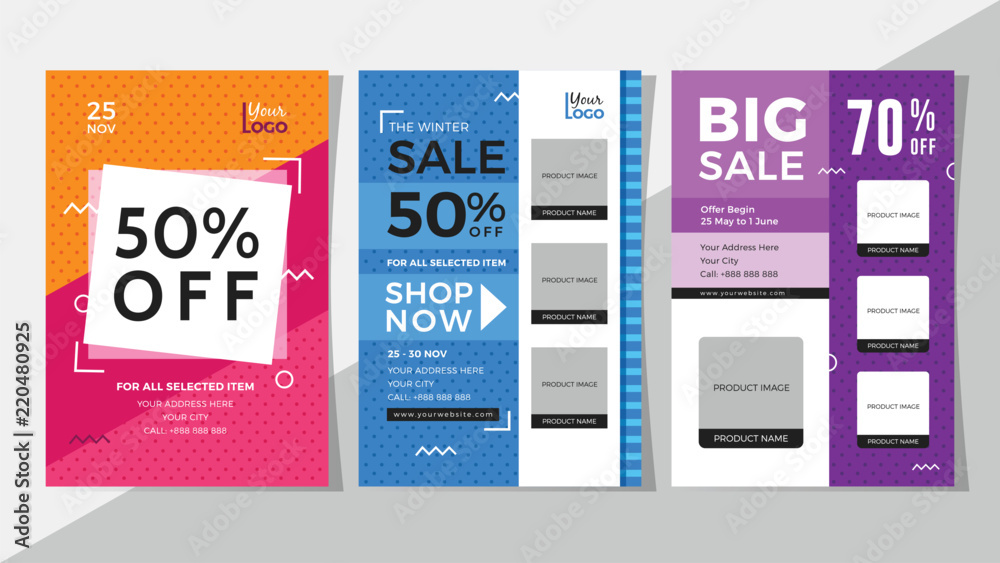 Big sale and discount flyer set. Vector illustration for social media banners, poster, flyer and newsletter designs - obrazy, fototapety, plakaty 