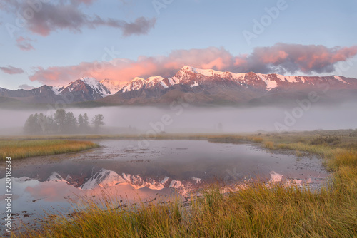 lake mountains fog reflection sunrise © Iri_sha