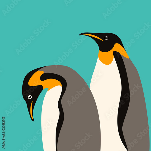 two penguins  profile side vector illustration flat 