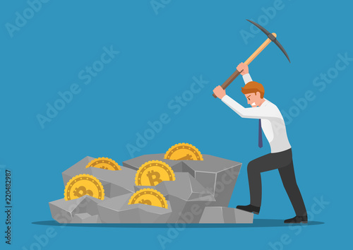 Businessman digging bitcoin in the rock