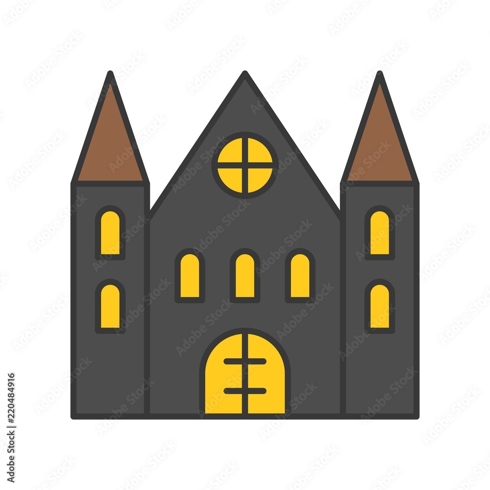 haunted house, Halloween related icon, filled outline design editable stroke