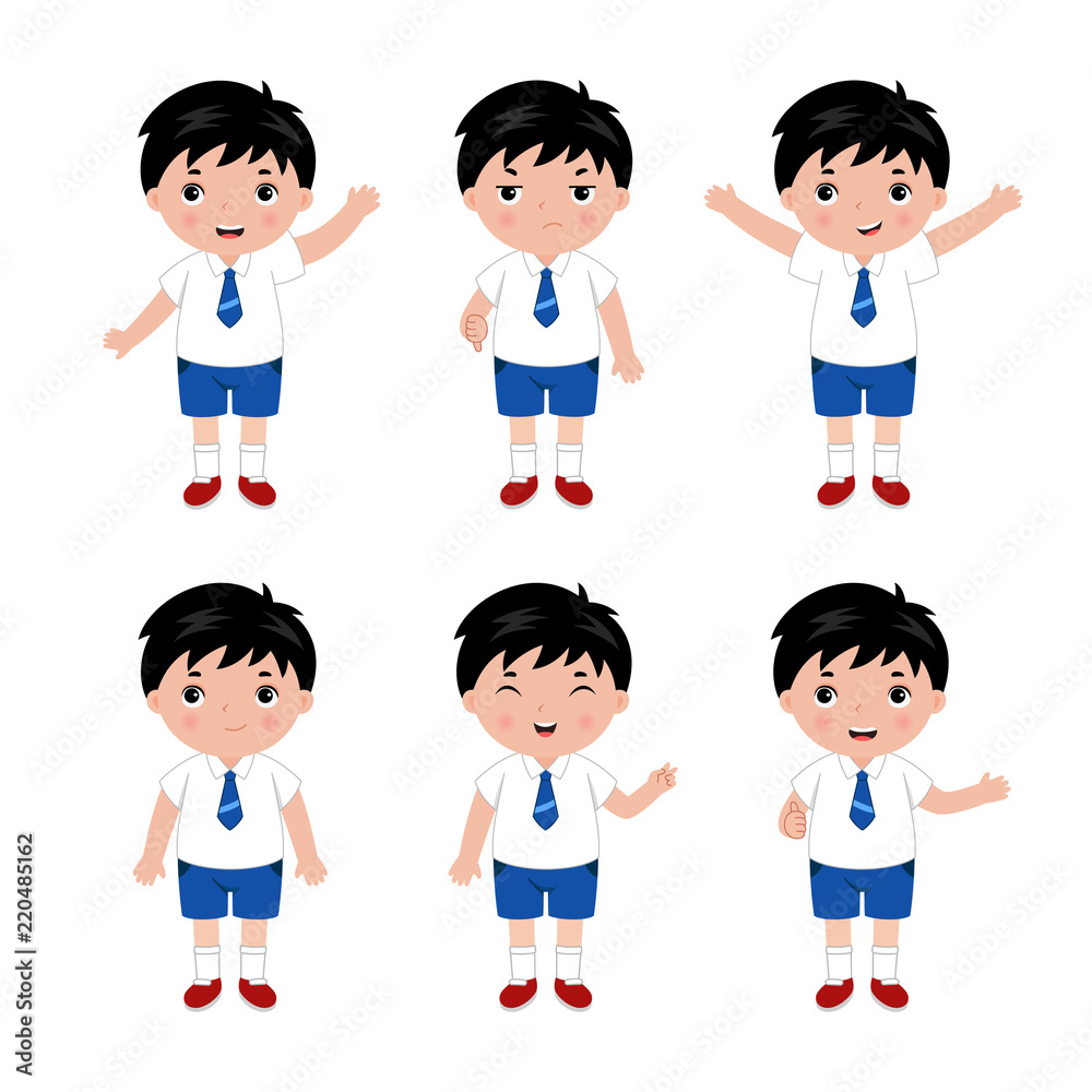 Collection of little boys in school uniform. Vector. Collection of little boys in school uniform. Vector.