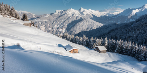 Winterpanorama mit Schihütten im Zillertal Tirol  photo