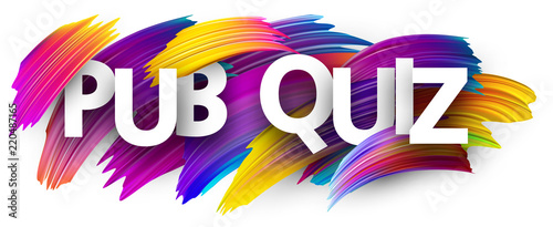 Pub quiz banner with colorful brush strokes.