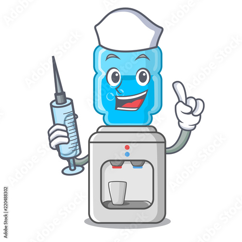 Nurse electric water cooler against the cartoon