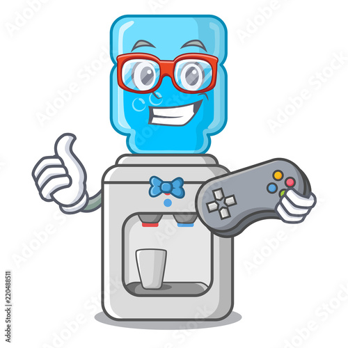 Gamer water cooler with plastic bottle cartoon