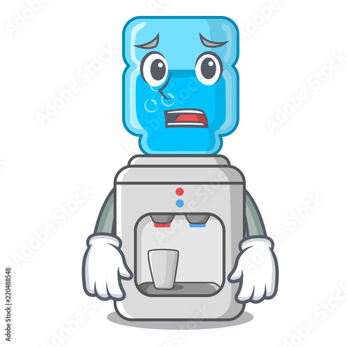 Afraid water cooler with plastic bottle cartoon