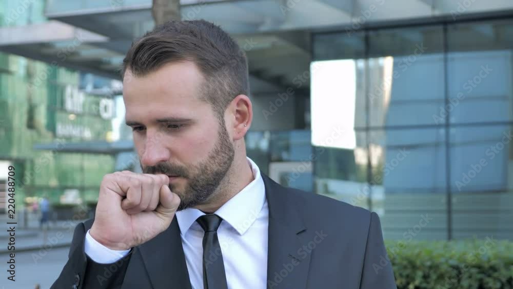 Sick Beard Businessman Coughing while Standing Outdoor Sick Beard Businessman Coughing while Standing Outdoor