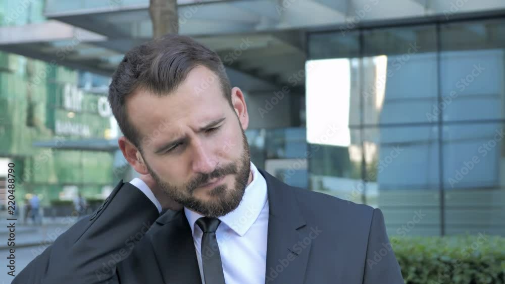 Tired Beard Businessman with Neck Pain