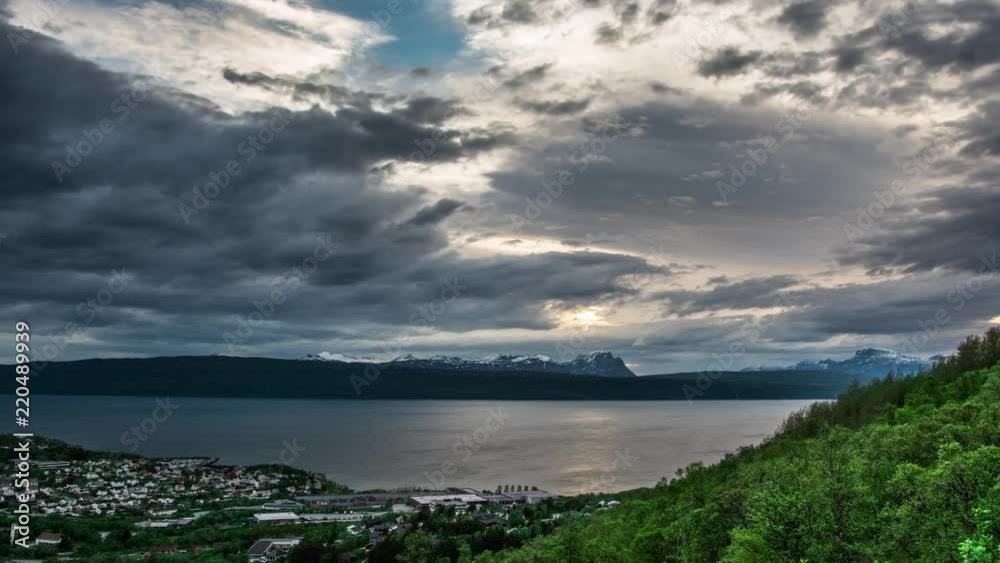 A beautiful timelapse with a dramatic skies and fjord A beautiful timelapse with a dramatic skies and fjord