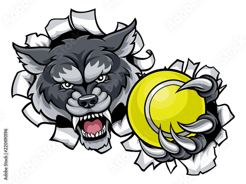 Wolf Tennis Mascot Breaking Background