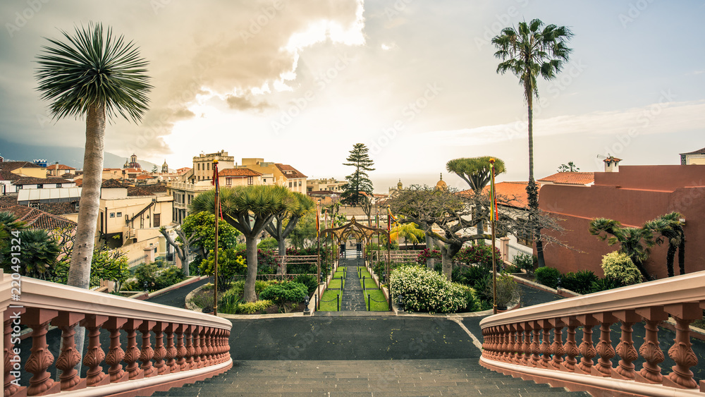 View on gardens in La Orotava in Tenerife, Spain.