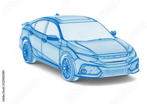 X-ray of a car / 3D render image representing a X-ray of a car