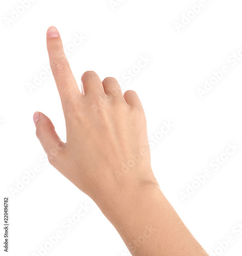Fototapete Abstract young woman's hand on white background