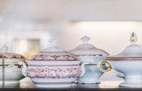Porcelain soup tureen with old pattern, antique