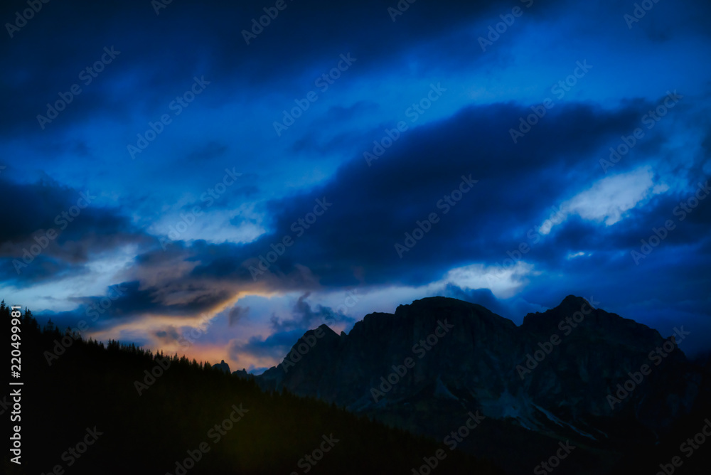 Blue hour over the mountains of Alta Badia Dolomiti