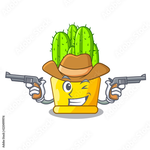 Cowboy green cereus cactus on character cartoon