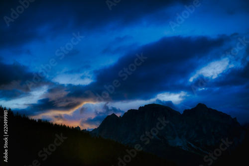 Blue hour over the mountains of Alta Badia Dolomiti
