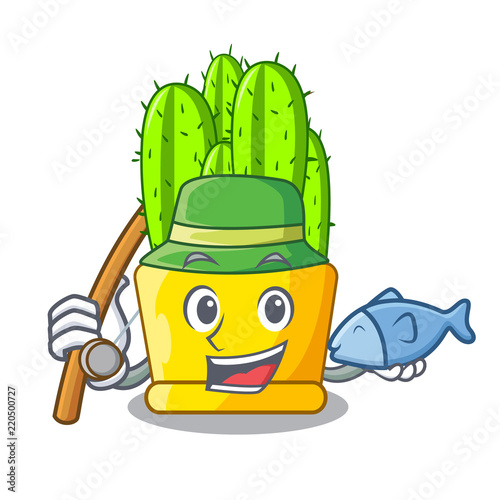 Fishing cereus cactus in a pot cartoon