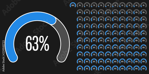 Set of circular sector percentage diagrams from 0 to 100 ready-to-use for web design, user interface (UI) or infographic - indicator with blue
