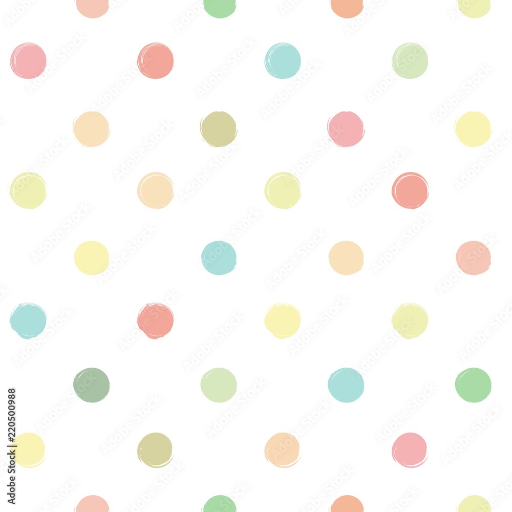 Seamless pattern from pastel shades of yellow, orange, red, green round textured smears on a white background