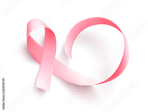 Realistic pink ribbon. Symbol of breast cancer awareness month in october.